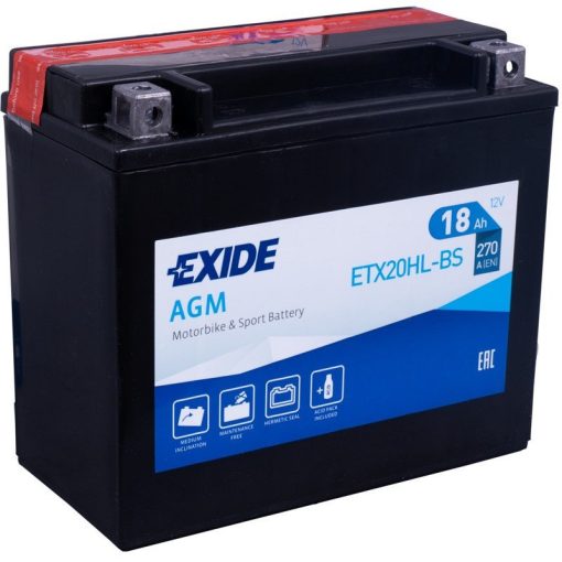 EXIDE ETX20HL-BS 12V 18AH 270A JOBB+ MOTORKERÉKPÁR AKKUMULÁTOR