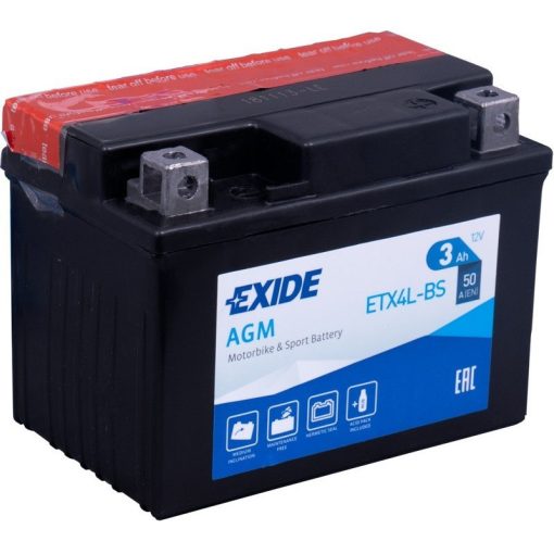 EXIDE ETX4L-BS 12V 3Ah 50A jobb+ motorkerékpár akkumulátor
