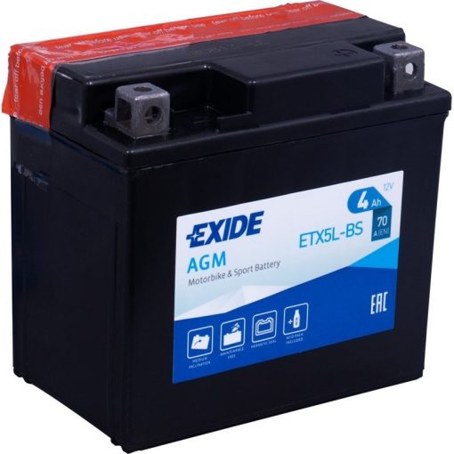 EXIDE ETX5L-BS 12V 4AH 70A JOBB+ MOTORKERÉKPÁR AKKUMULÁTOR